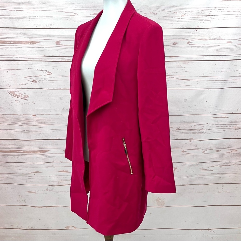 Tahari Asl Red Long Line Wing-lapel Topper Jacket Blazer Trench